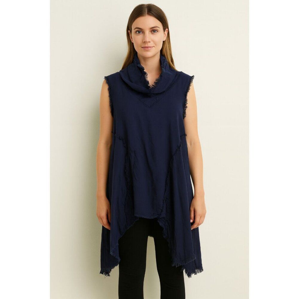 Cocoricooo Blue Oversized Boho Funnel neck Lagenlook tunic top Size Large